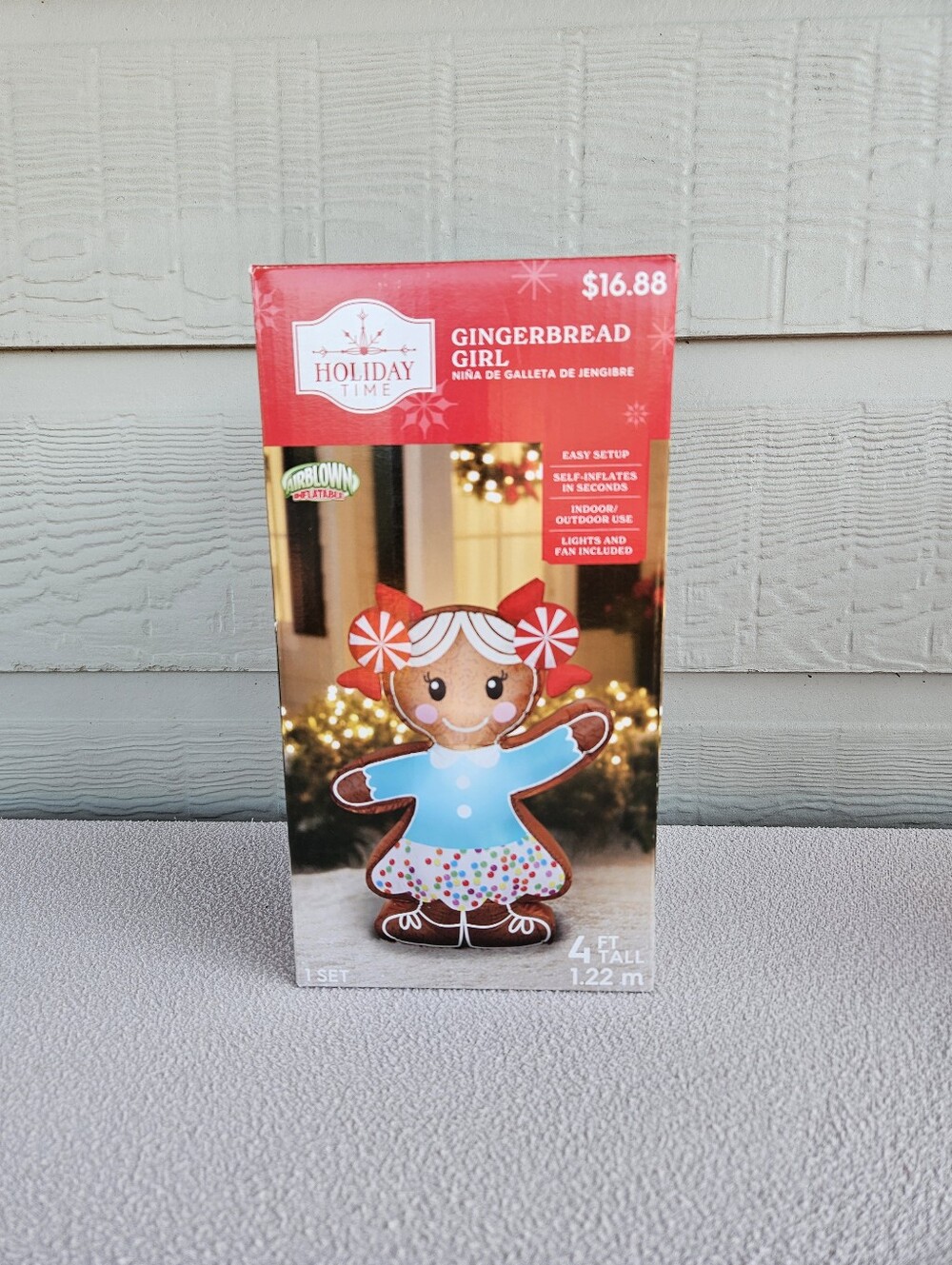 Holiday Living Airblown Inflatable Gingerbread Girl 4ft LED Christmas Blue Top